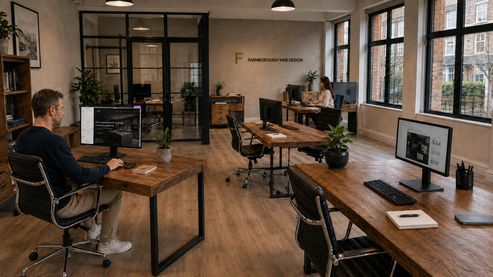 Farnborough Web Design office studio space with team working at desks